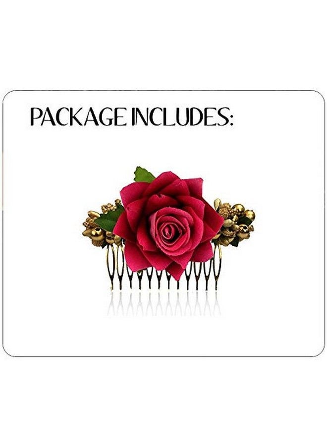 Hair Flare - Plastic Hair Accessories For Women Stylish 1941 Pins Artificial Flowers Accessories For Weddings Golden (Dark Pink) Pack Of 1 - Image 1