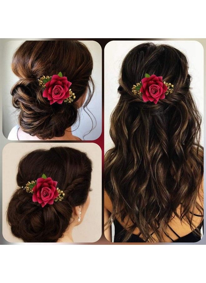 Hair Flare - Plastic Hair Accessories For Women Stylish 1941 Pins Artificial Flowers Accessories For Weddings Golden (Dark Pink) Pack Of 1 - Image 1