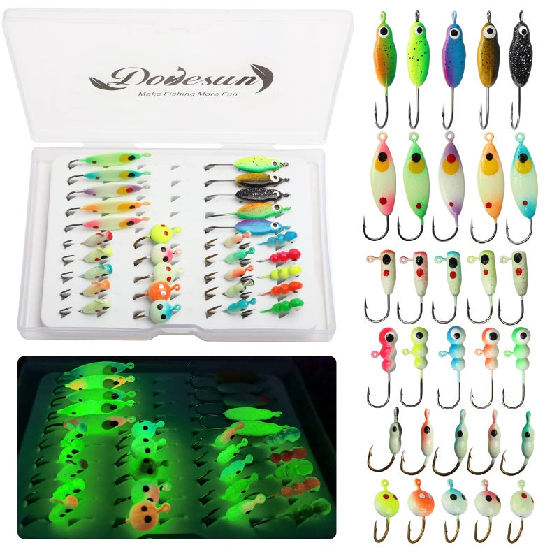 Dovesun Fishing Kit Ice Fishing Jigs Luminous Ice Fishing Lures Walleye Fishing Lures Crappie Jigs 30pcs - Image 1