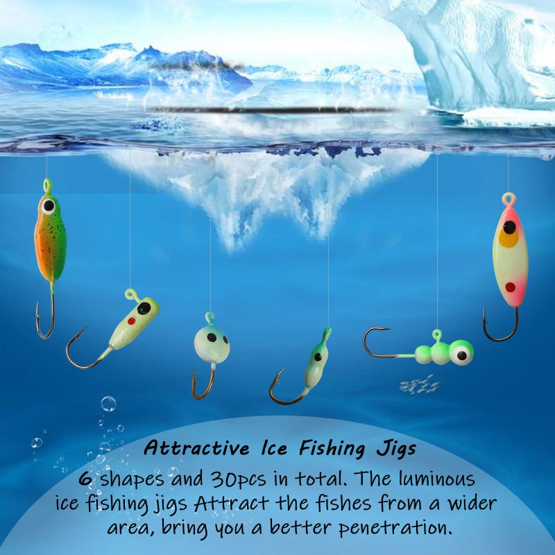 Dovesun Fishing Kit Ice Fishing Jigs Luminous Ice Fishing Lures Walleye Fishing Lures Crappie Jigs 30pcs - Image 2