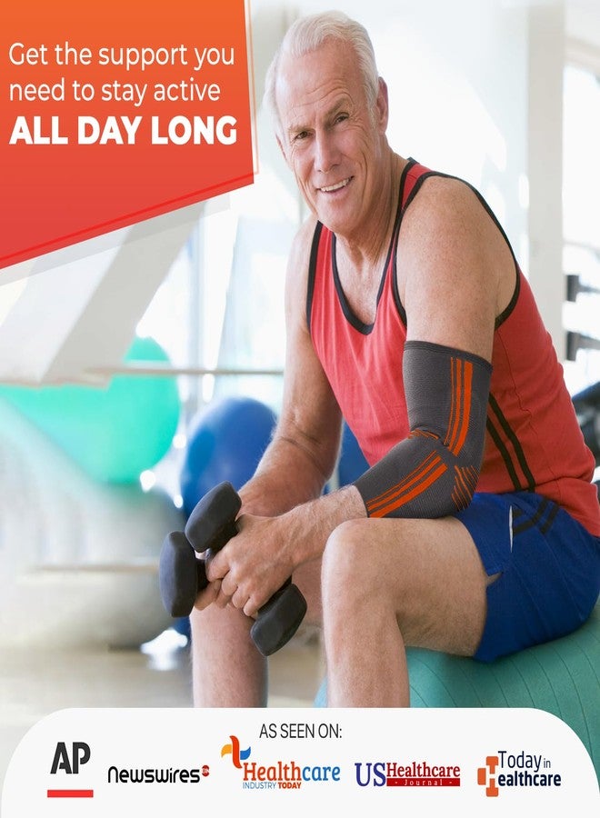DR. BRACE® Elite Elbow Brace Support, Breathable Elbow Compression Sleeve with Gel Pad for Golfer's, Tennis Elbow & Tendonitis Treatment & Pain Relief 2024 (Grey-Orange, XX-Large) - Image 5