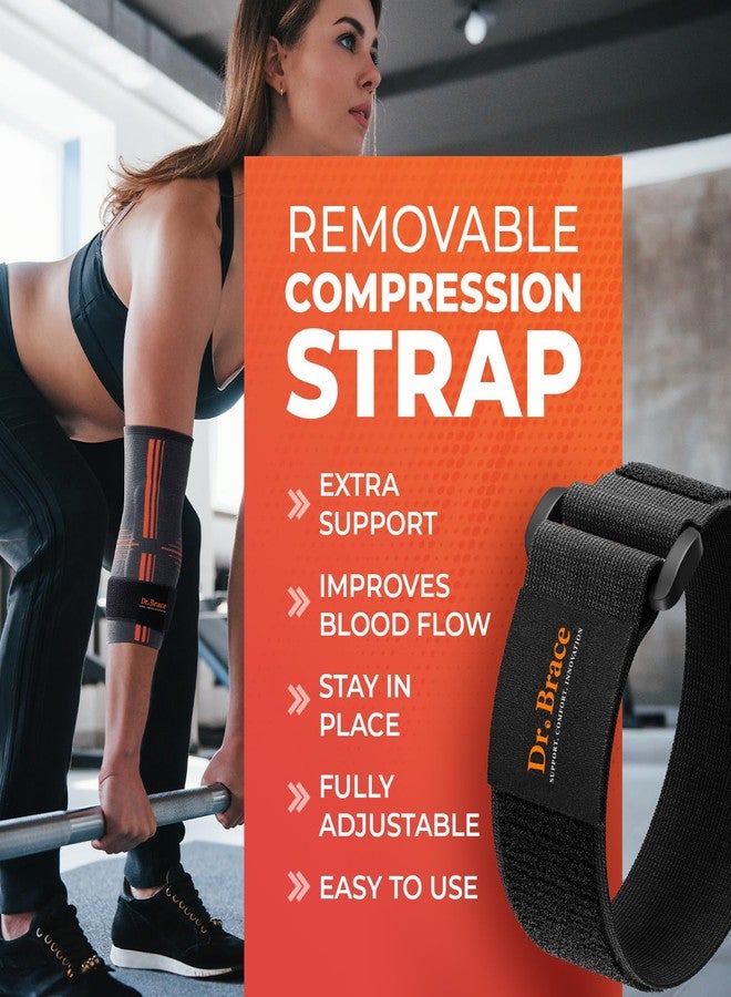 DR. BRACE® Elite Elbow Brace Support, Breathable Elbow Compression Sleeve with Gel Pad for Golfer's, Tennis Elbow & Tendonitis Treatment & Pain Relief 2024 (Grey-Orange, XX-Large) - Image 3