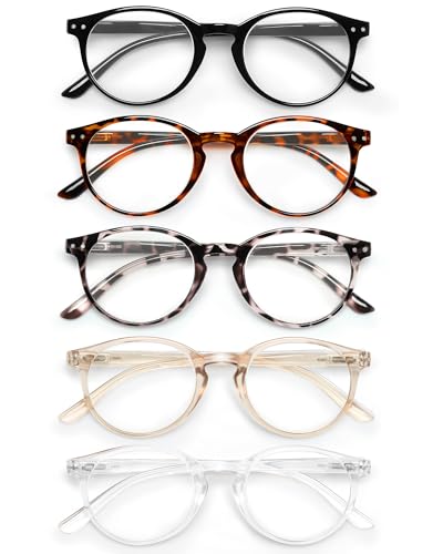 JOLISU 5 Pack Reading Glasses For Women/Men-Blue Light Blocking Computer Reader w/Round Frame - Retro Clear Lens Fake Eyeglasses（3.0） - Image 1