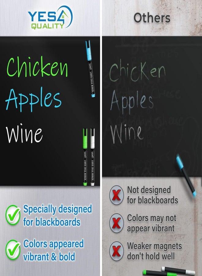 يس فور كواليتي لوحة كتابة مغناطيسية سوداء قابلة للمسح الجاف للثلاجة (17 × 11 بوصة)، مقاومة للبقع مع 3 أقلام طباشير مغناطيسية دقيقة الرأس بنمط نيون وممحاة من Yes4Quality - Image 5