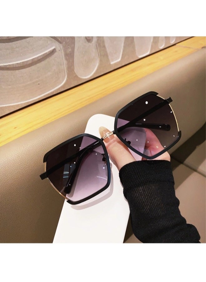 ShebSheb Square Polarized Sunglasses For Women, Stylish Polygonal Metal Frame Ladies Shades, Elegant Gold Wire Edge Design Sun Glasses, UV400  - Image 1