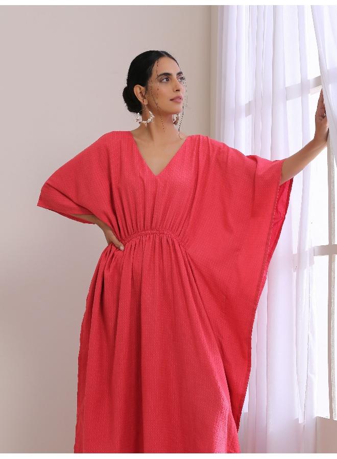 trueBrowns Bright Pink Dobby Kaftan Dress  - Image 5