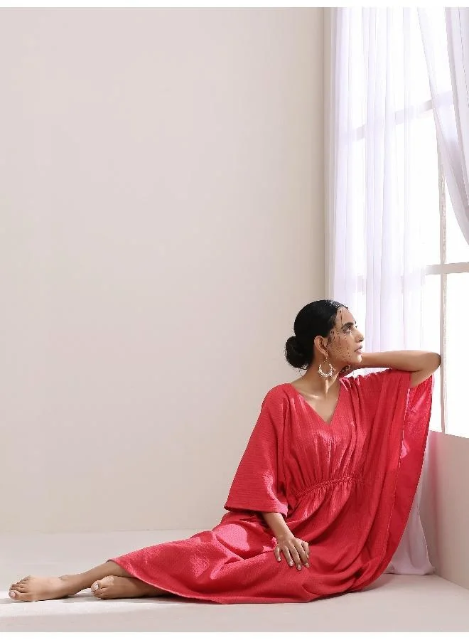 trueBrowns Bright Pink Dobby Kaftan Dress