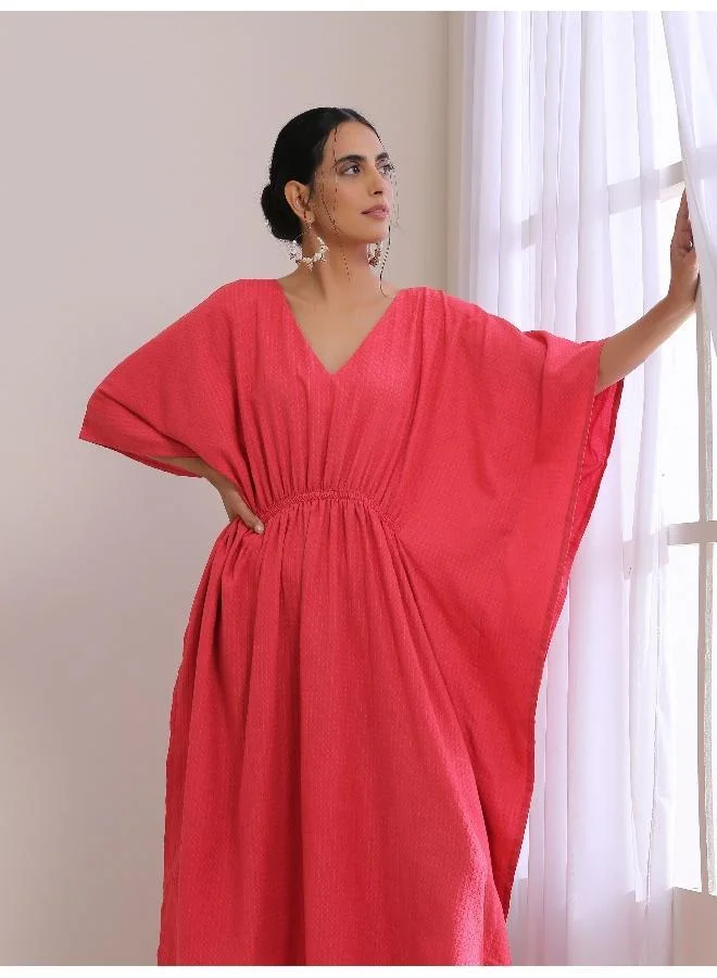 trueBrowns Bright Pink Dobby Kaftan Dress