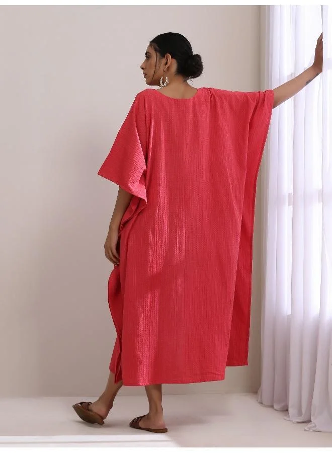 trueBrowns Bright Pink Dobby Kaftan Dress