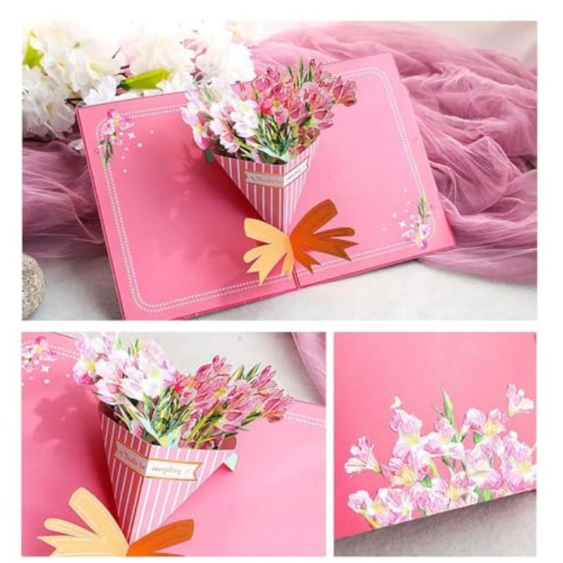Fancy Elegant Flower Design 3D Pop-Up Card, Greeting Cards for Mother's Day, Valentine Gifts, Eid, Birthday, Wedding, Sturdy and Solid Cardstock Gift cards with Envelope and Thank You card - Image 2