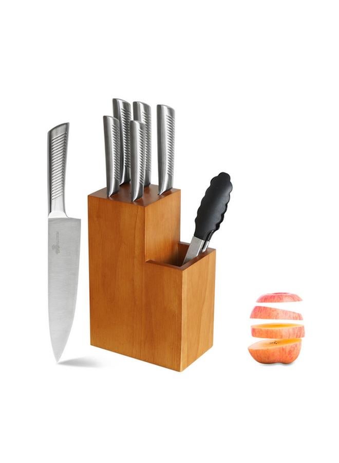 HATCHEN 6-Piece Stainless Steel Sharp Blade Kitchen Knife Set with Storage Block Silver and Brown BH03 - Image 1