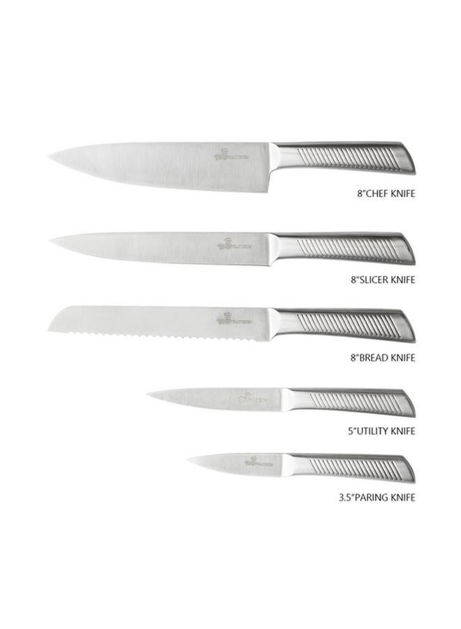 HATCHEN 6-Piece Stainless Steel Sharp Blade Kitchen Knife Set with Storage Block Silver and Brown BH03 - Image 3