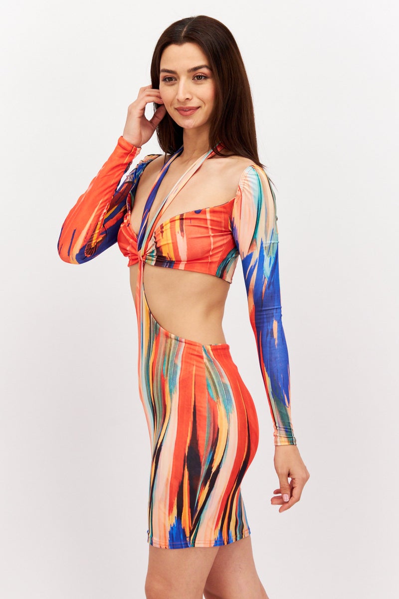 PUBLIC DESIRE Women Tie Dye Bodycon Dress, Red Combo - Image 3