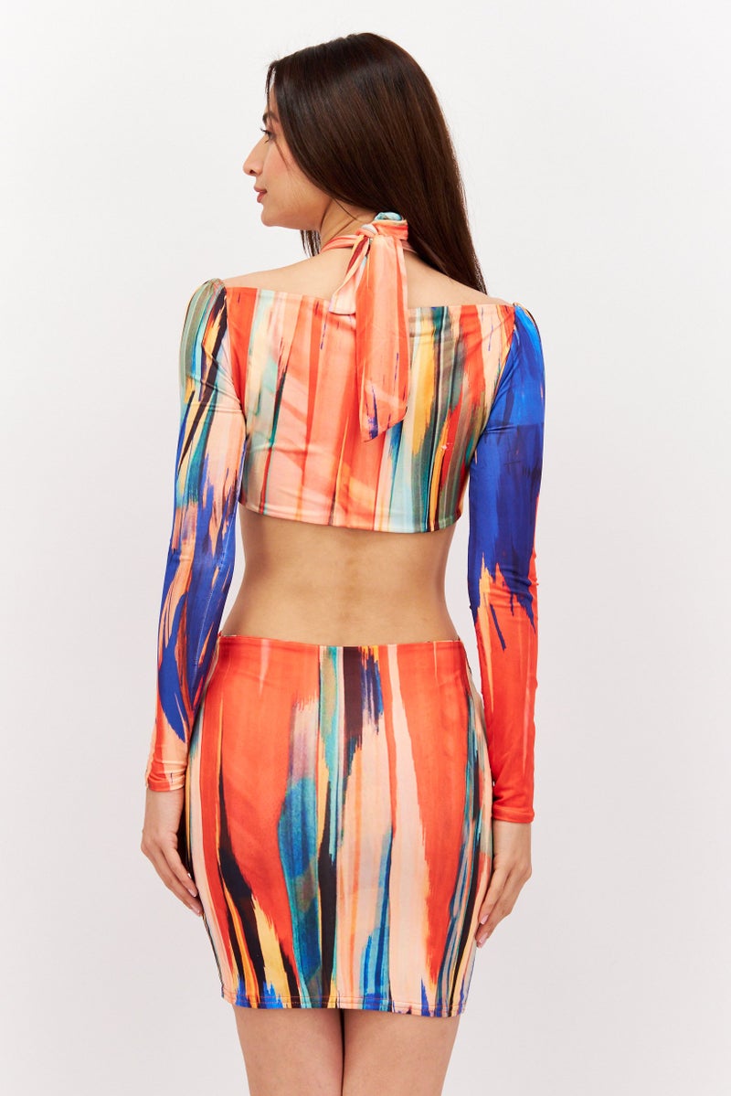 PUBLIC DESIRE Women Tie Dye Bodycon Dress, Red Combo - Image 4