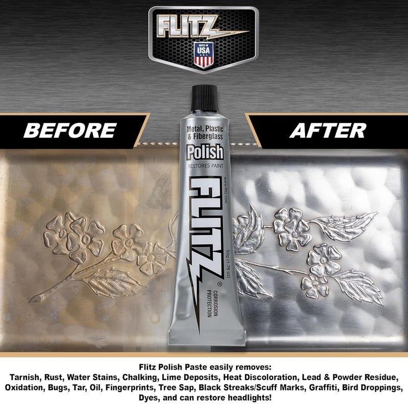 Flitz Multi-Purpose Metal Polish Paste - 1.76oz Tube of USA-Made Chrome Polish - Works on Stainless Steel, Aluminum, Plastic, Jewelry and Cars - Non-Abrasive Cleaner & Rust Remover (1 Pack) - Image 4