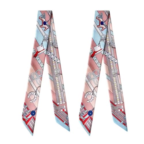 COtheSumay 100% Mulberry Silk Scarf for Handbags,Bags, and Purses,2 Pcs 2"x35" Hair Ribbon Skinny Neck Scarves for Women - Image 1