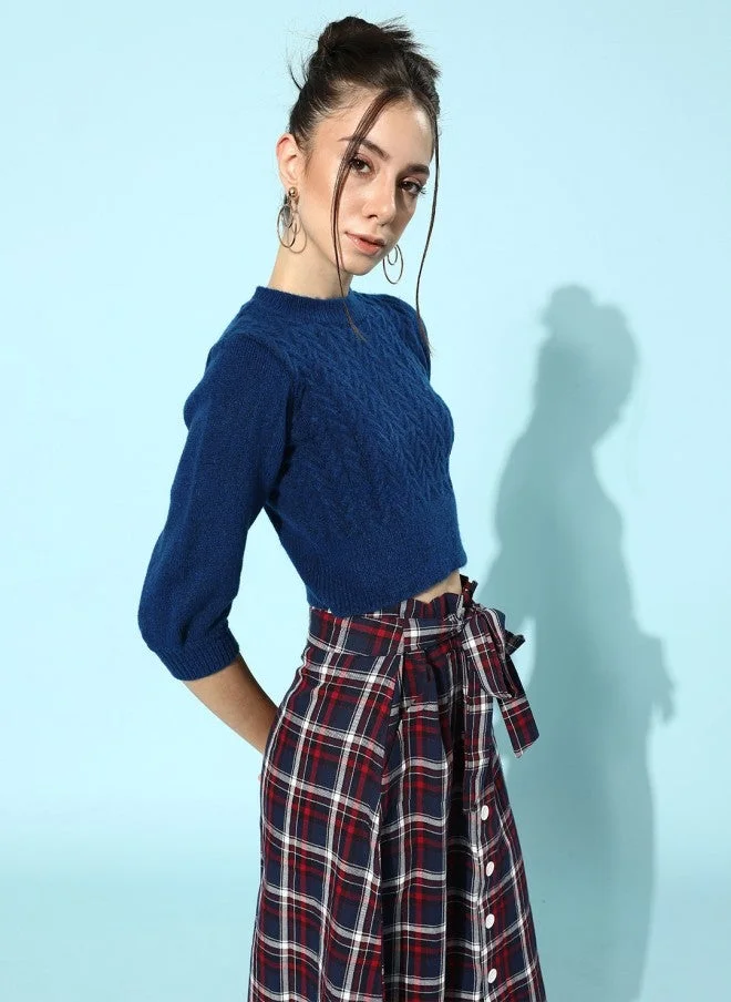 STREET 9  Blue Cable Knit Acrylic Crop Pullover for Women for Women | Best Price UAE