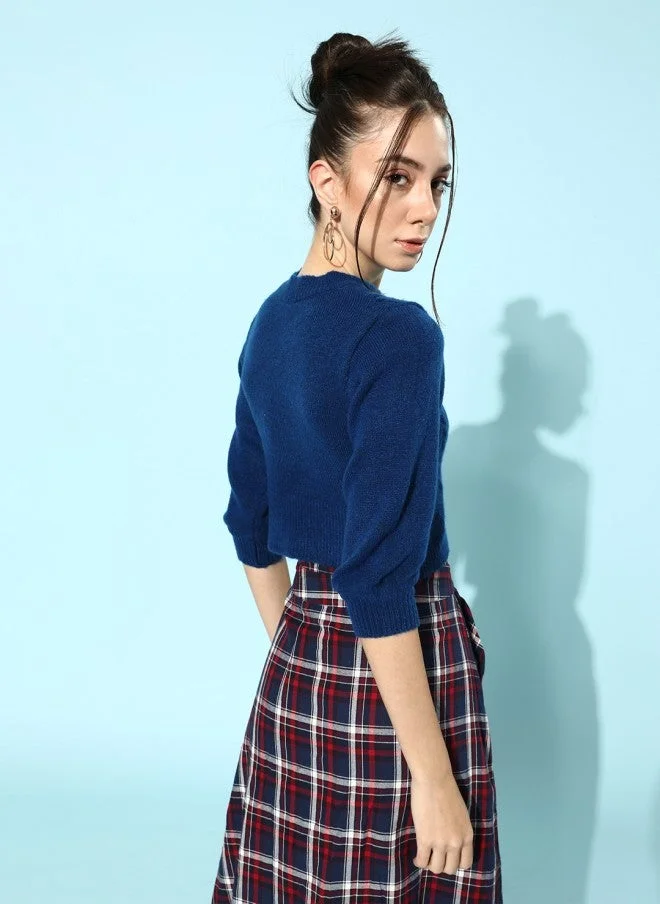 STREET 9  Blue Cable Knit Acrylic Crop Pullover for Women for Women | Best Price UAE