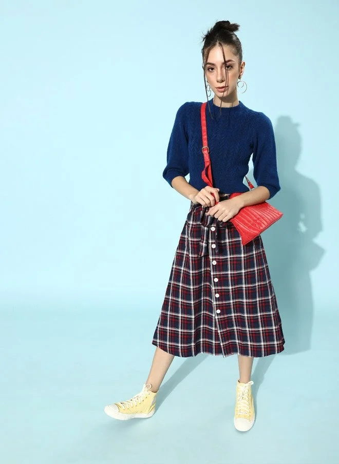 STREET 9 بلوفر قصير نسائي محبوك باللون الأزرق