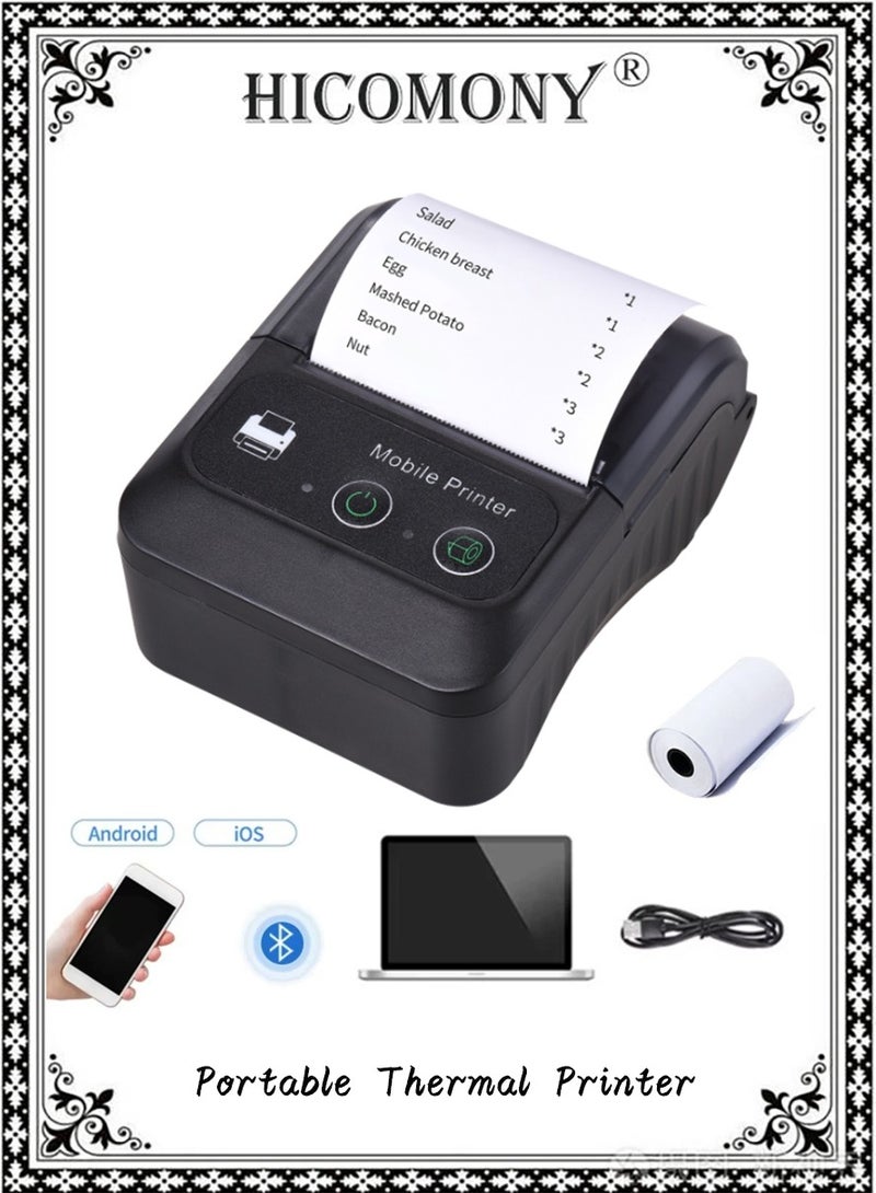 هيكوموني طابعة إيصالات حرارية محمولة - أسود - خفيفة الوزن وسهلة الاستخدام للمحلات والمطاعم والأعمال المتنقلة - Image 1
