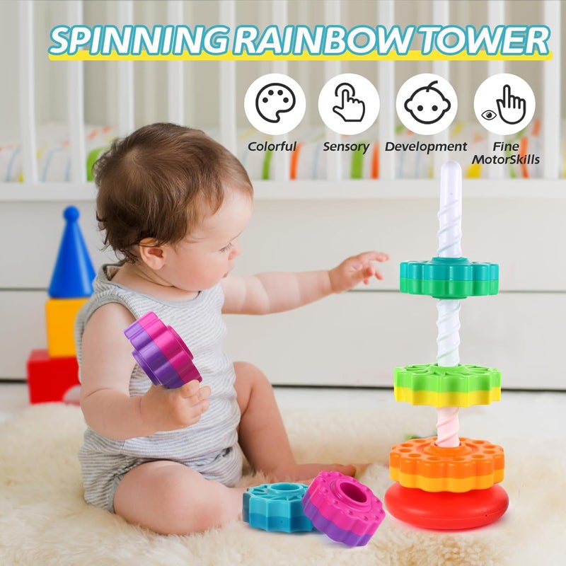 LMTNNB Spinning Stacking Toys - Rainbow Tower, Kids Stackable Spinning Toy, Educational Toy for Toddlers 1-3, Strong ABS Plastic, Color & Shape Recognition, Builds Sensory & Motor Skills - Image 2