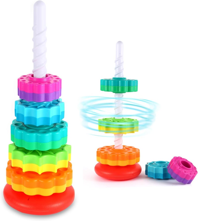 LMTNNB Spinning Stacking Toys - Rainbow Tower, Kids Stackable Spinning Toy, Educational Toy for Toddlers 1-3, Strong ABS Plastic, Color & Shape Recognition, Builds Sensory & Motor Skills - Image 1