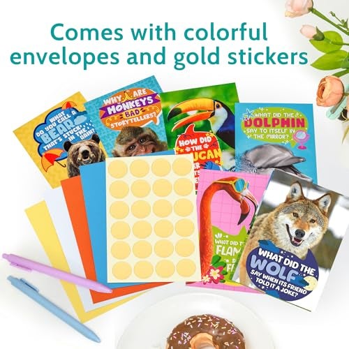 T MARIE 24 Funny Animal Joke Notecards With No Repeats - Humorous Bulk Cards Set - 4.5” x 6.25” Thinking of You Cards for Friends, Kids, Students, Teachers, Summer Camp and More - Image 5