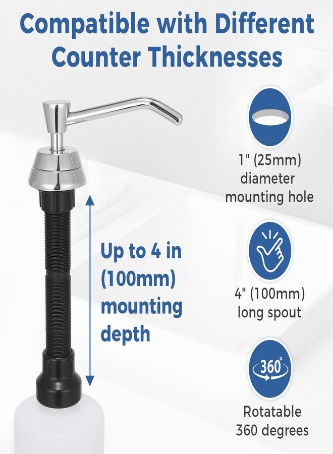 Stardrix Heavy Duty Brass Countertop Liquid Soap Dispenser, Commercial Grade Top Fill Built-in Soap Dispenser with 34 oz/ 1L Bottle for Bathroom, Kitchen Sink, Public Restroom, Chrome Finish, 4” Spout - Image 3