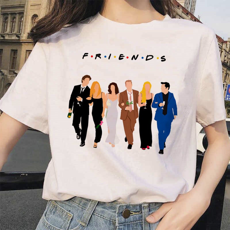 Friends Tv American Tv Series Friends Short-Sleeved Men'S And Women'S Couple White T-Shirt - Image 1