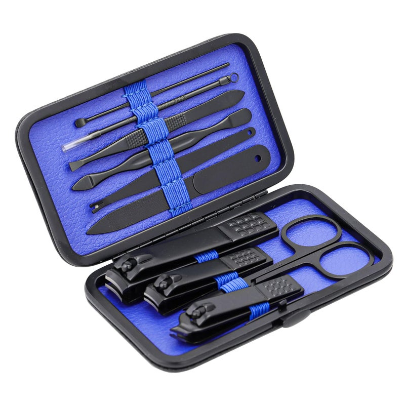 Glamne Manicure Set Nail Clippers Kit Professional Stainless Steel Nail Care Tools with Leather Travel Case 10 in 1 Blue - Image 2