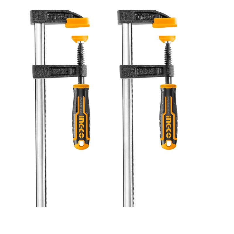INGCO 2 PCS F Clamps 50x250mm F Clamp with Rubberized Handle and Surface Protection PVC Cover for Better Grip Metal F Clamps for Woodworking Glass and Welding Works - Image 1