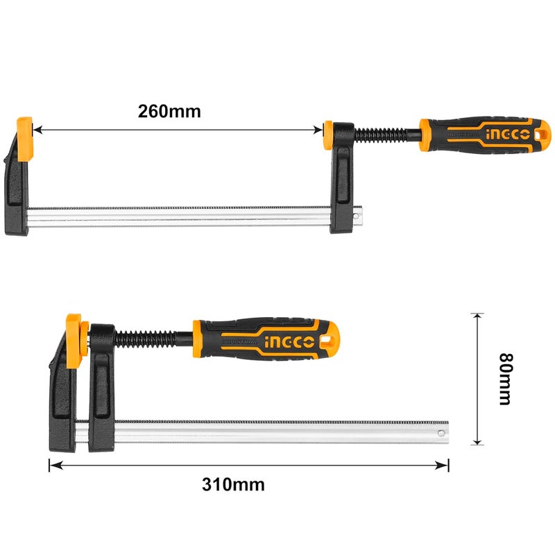 INGCO 2 PCS F Clamps 50x250mm F Clamp with Rubberized Handle and Surface Protection PVC Cover for Better Grip Metal F Clamps for Woodworking Glass and Welding Works - Image 2