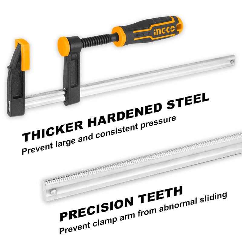 INGCO 2 PCS F Clamps 50x250mm F Clamp with Rubberized Handle and Surface Protection PVC Cover for Better Grip Metal F Clamps for Woodworking Glass and Welding Works - Image 5