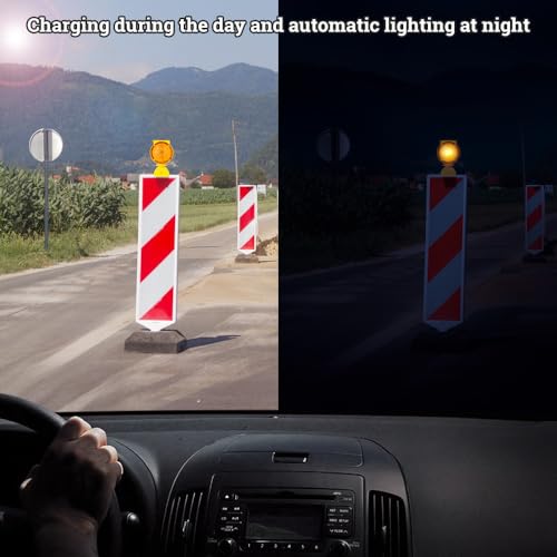 NPKRRSK Solar Industrial Warning Lights,Wireless Waterproof Rechargeable Safety Barricade Warning Lights,Traffic Signal Flashing 2 Sided Visibility Amber LED (Amber) - Image 3