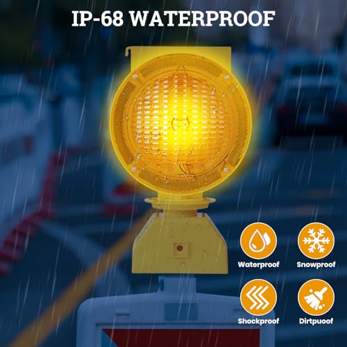 NPKRRSK Solar Industrial Warning Lights,Wireless Waterproof Rechargeable Safety Barricade Warning Lights,Traffic Signal Flashing 2 Sided Visibility Amber LED (Amber) - Image 5