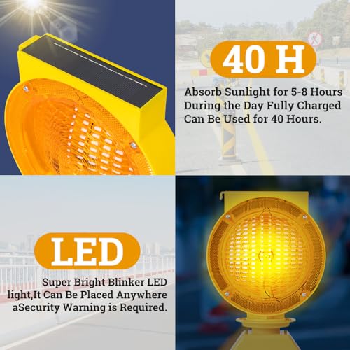 NPKRRSK Solar Industrial Warning Lights,Wireless Waterproof Rechargeable Safety Barricade Warning Lights,Traffic Signal Flashing 2 Sided Visibility Amber LED (Amber) - Image 4