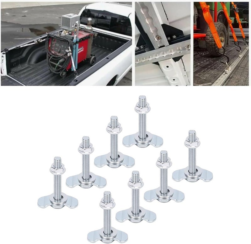 aqxreight L Track Threaded Stud Fittings Heavy Duty Double Lug Design 6000lbs Load Capacity for Truck Bed Trailer RV ATV Cargo Control 8pcs M8x60 Galvanized Iron (Silver) - Image 4