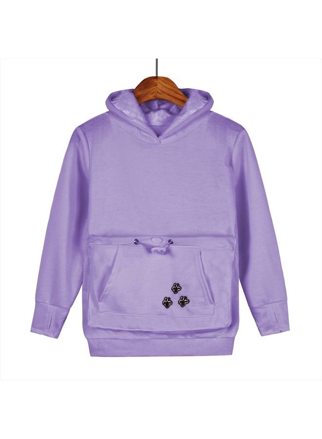 Boys Girls Hoodies - Pet Holder Kitten Puppy Carriers Pullover Long Sleeve Cat Ear Sweatshirt with Removable Inner Pouch Lavender