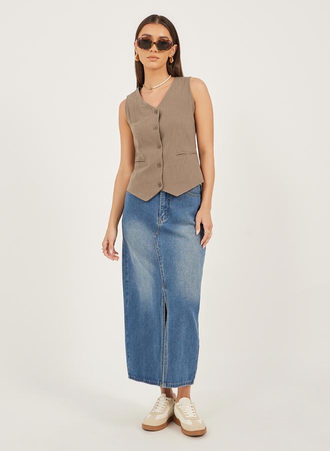 Styli Textured Waistcoat with Pockets Detail  - Image 2