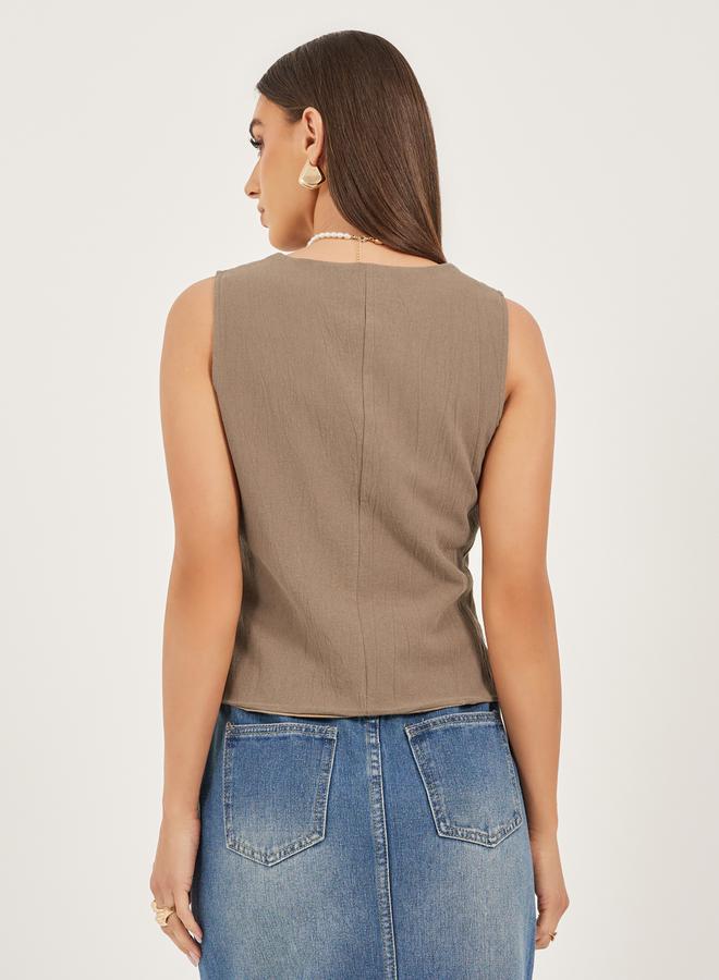 Styli Textured Waistcoat with Pockets Detail  - Image 4