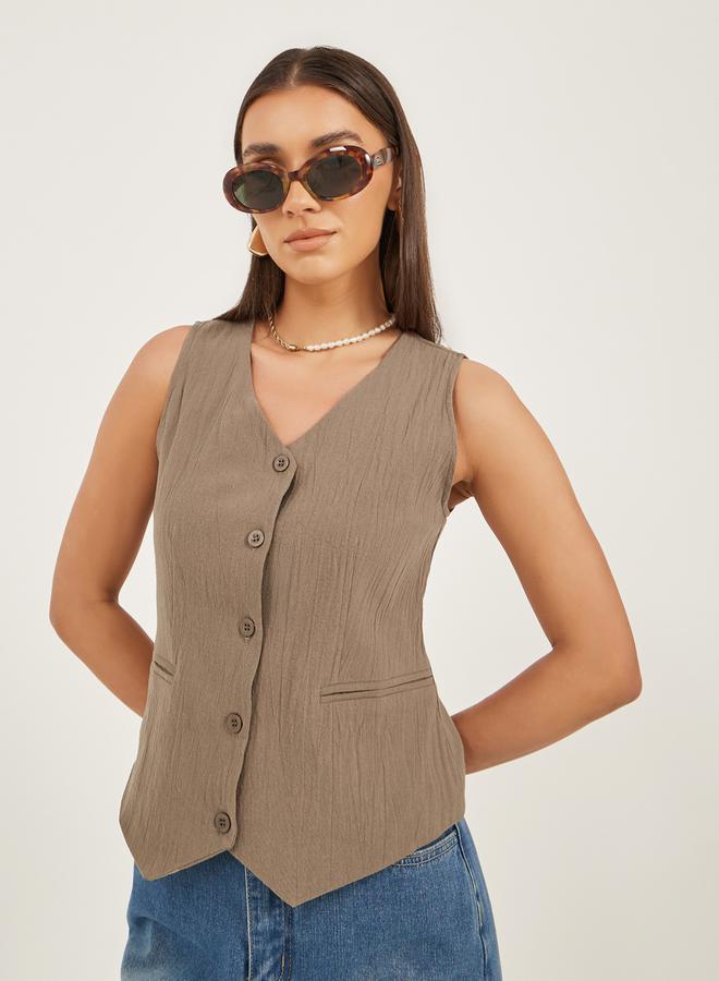 Styli Textured Waistcoat with Pockets Detail  - Image 1