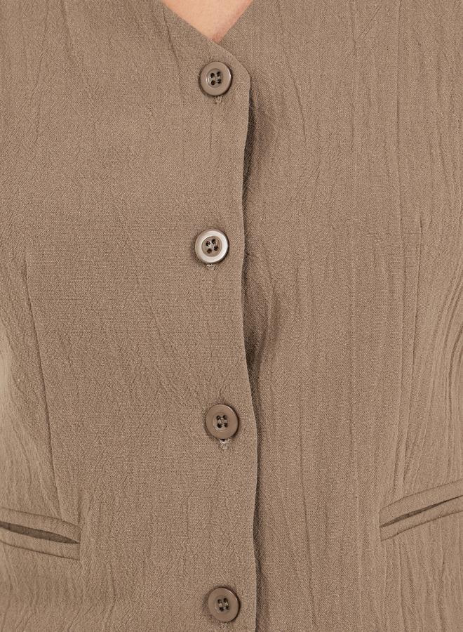 Styli Textured Waistcoat with Pockets Detail  - Image 3