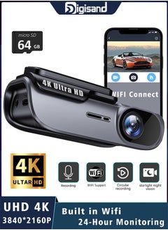 Digisand 4K Car Dash Camera UHD Recording Car DVR Night Vision Video Recorder DashCam Wi-Fi Support Black Box 24H Parking 
