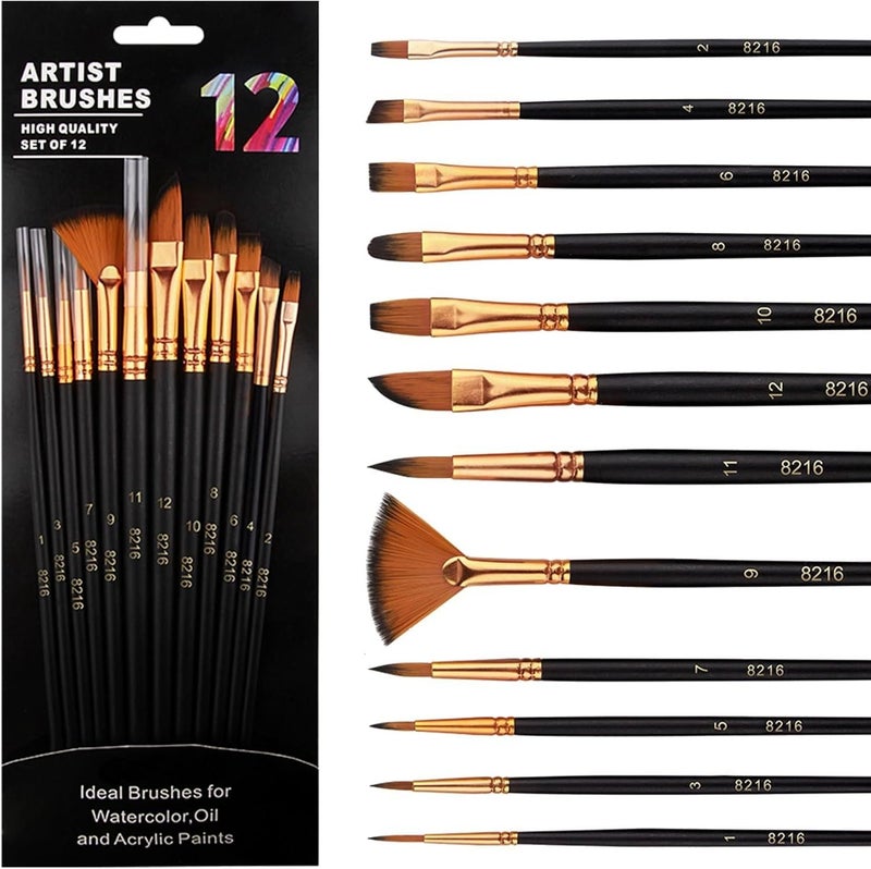 FREEDY Craft Painting Brushes Set of 12 Professional Round Pointed Tip Nylon Hair Artist Acrylic Paint Brush for Acrylic/Watercolor/Oil Painting 17 - Image 1