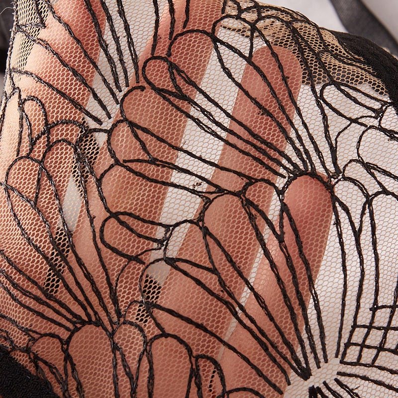 Summer Cool Ultra-Thin Embroidered Lace Underwire Sexy Semi-See-Through Mesh Push-Up Lingerie Set - Image 4