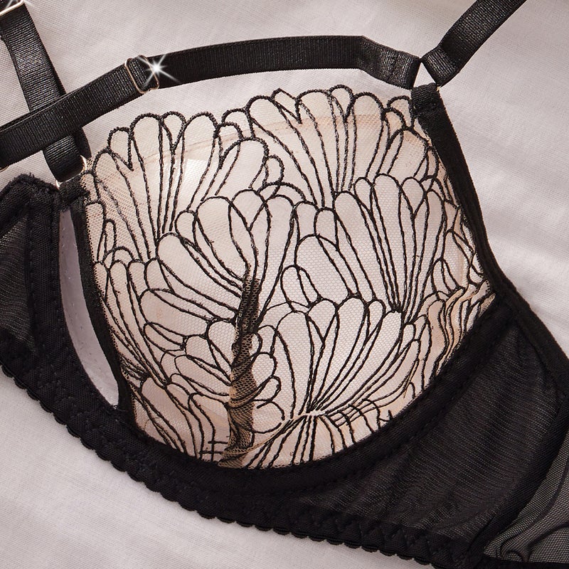 Summer Cool Ultra-Thin Embroidered Lace Underwire Sexy Semi-See-Through Mesh Push-Up Lingerie Set - Image 2