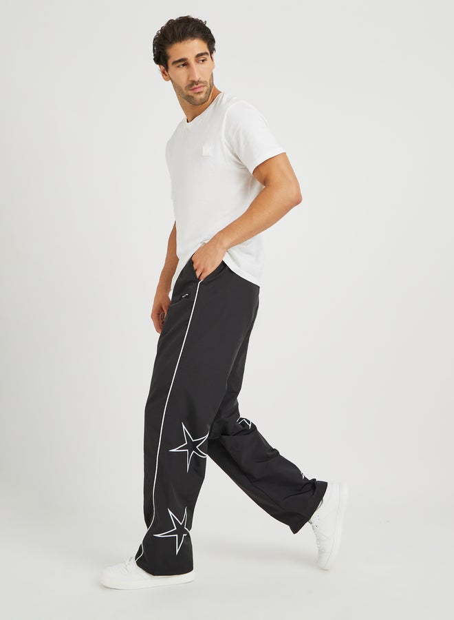 Styli Star Printed Oversized Open Hem Joggers with Piping Detail - Image 2
