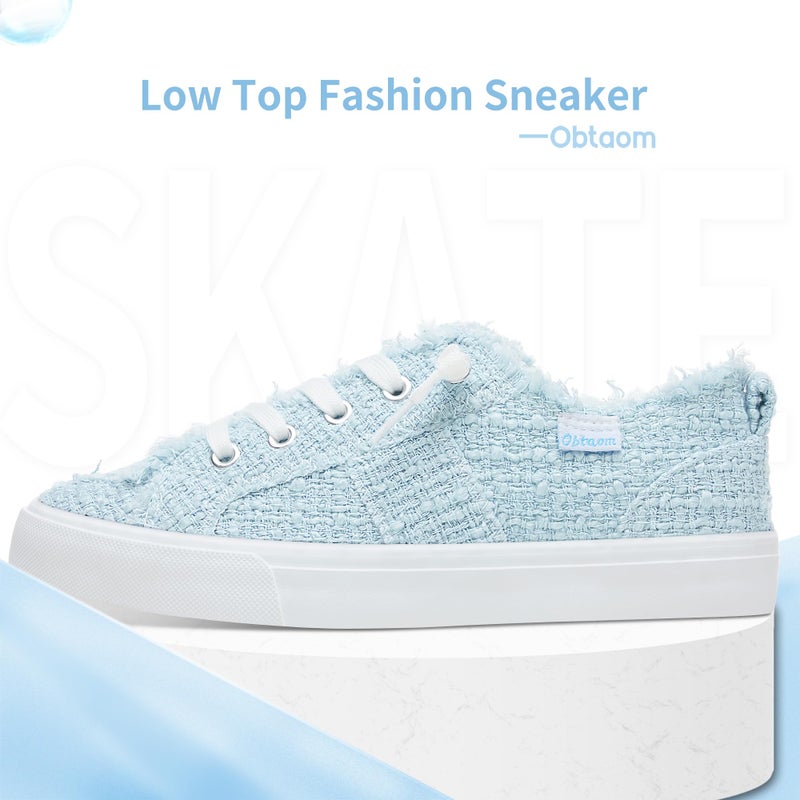 Obtaom Womens Play Canvas Sneakers Cute Tie Dye Slip on Shoes Comfortable Canvas Sneakers for Fashion Lady(Light Blue,US8) - Image 4