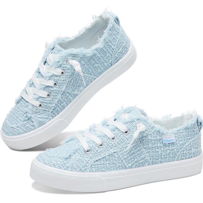 Obtaom Womens Play Canvas Sneakers Cute Tie Dye Slip on Shoes Comfortable Canvas Sneakers for Fashion Lady(Light Blue,US8) - Image 1