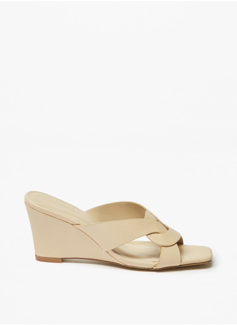 Flora Bella By Shoexpress - Womens Textured Slip-On Cross Strap Sandals with Wedge Heels - Image 1